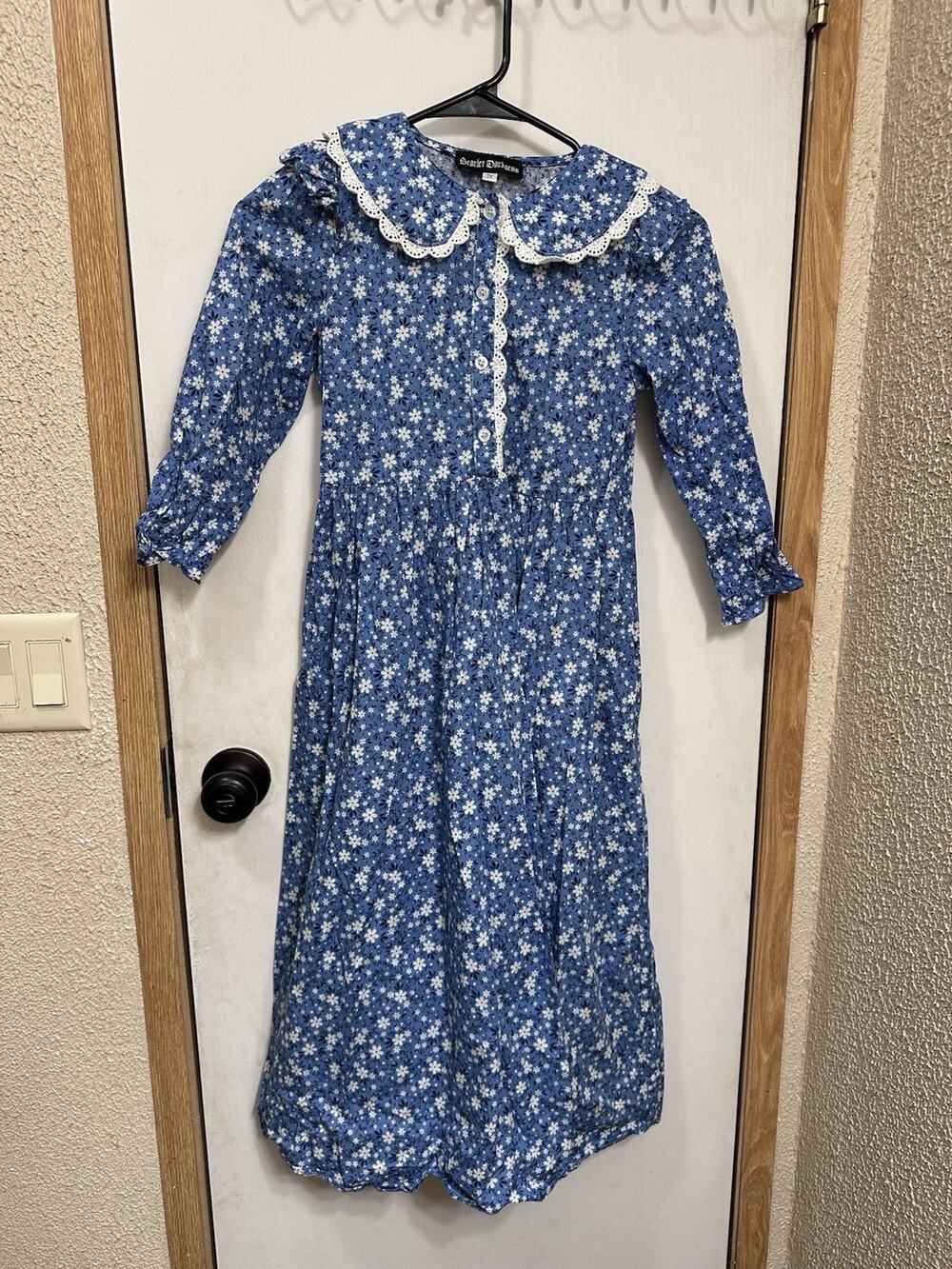 Scarlet Darkness Blue Floral Lace Prairie Dress Girls SZ 7 Cottage Core